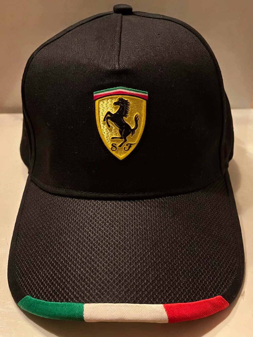 Ferrari Black Baseball Cap with Yellow Shield and Italian Trim